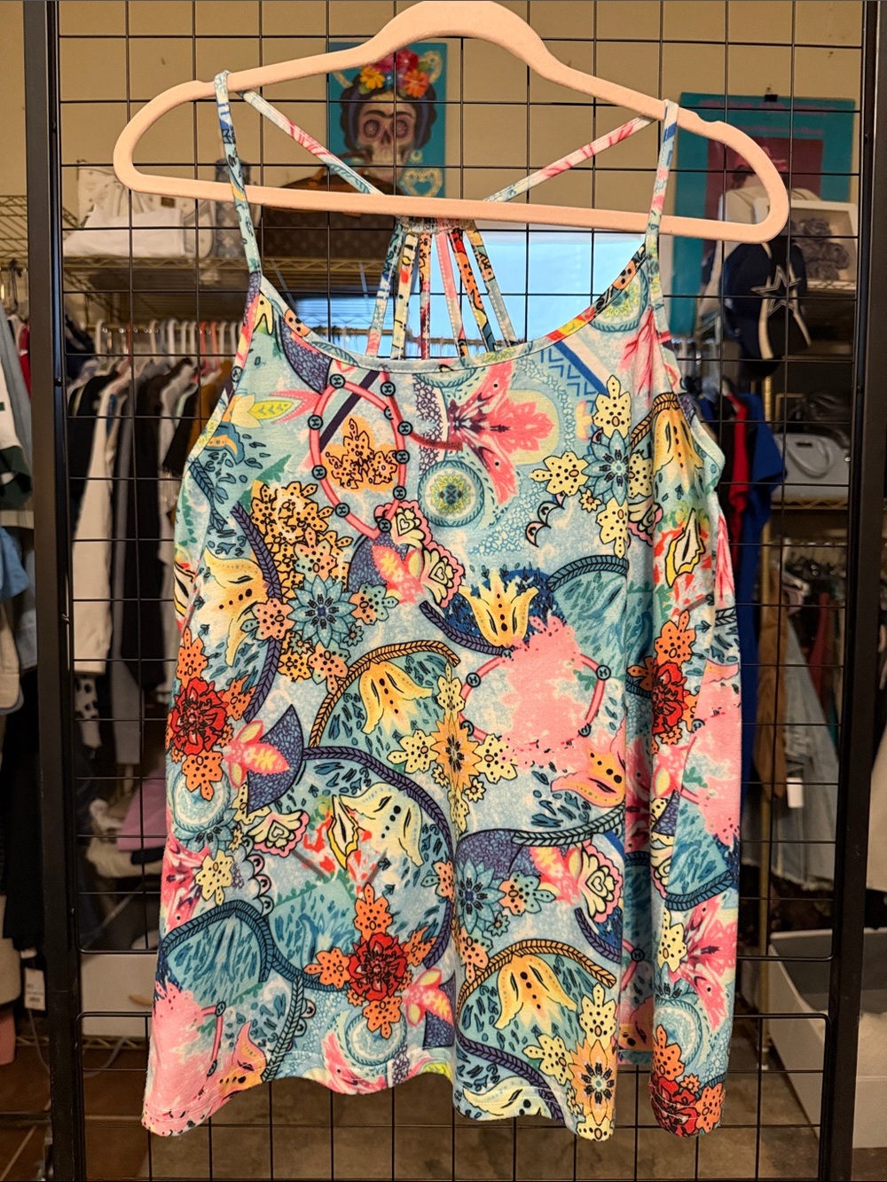 Floral Strappy Women's Camisole in Blue & Pink